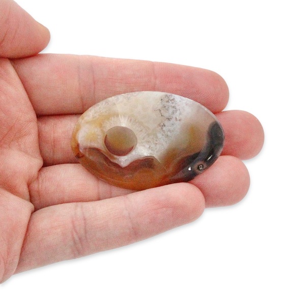 Vintage Dendritic Agate Brooch Large Oval Cabochon Gemstone Specimen Pin - Picture 3 of 3